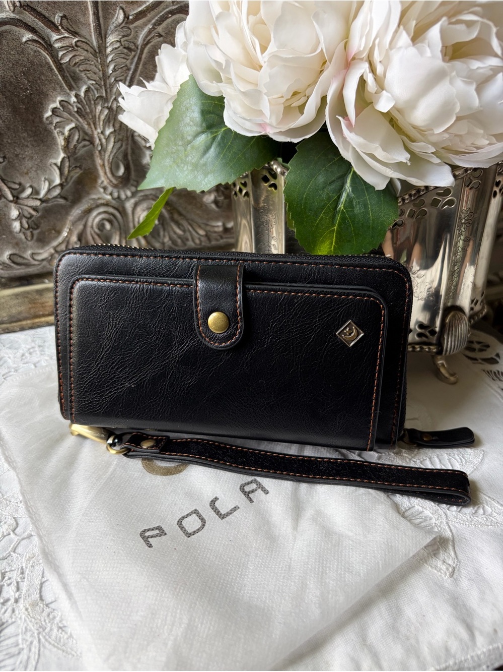 Pola black organizer wallet wristlet new